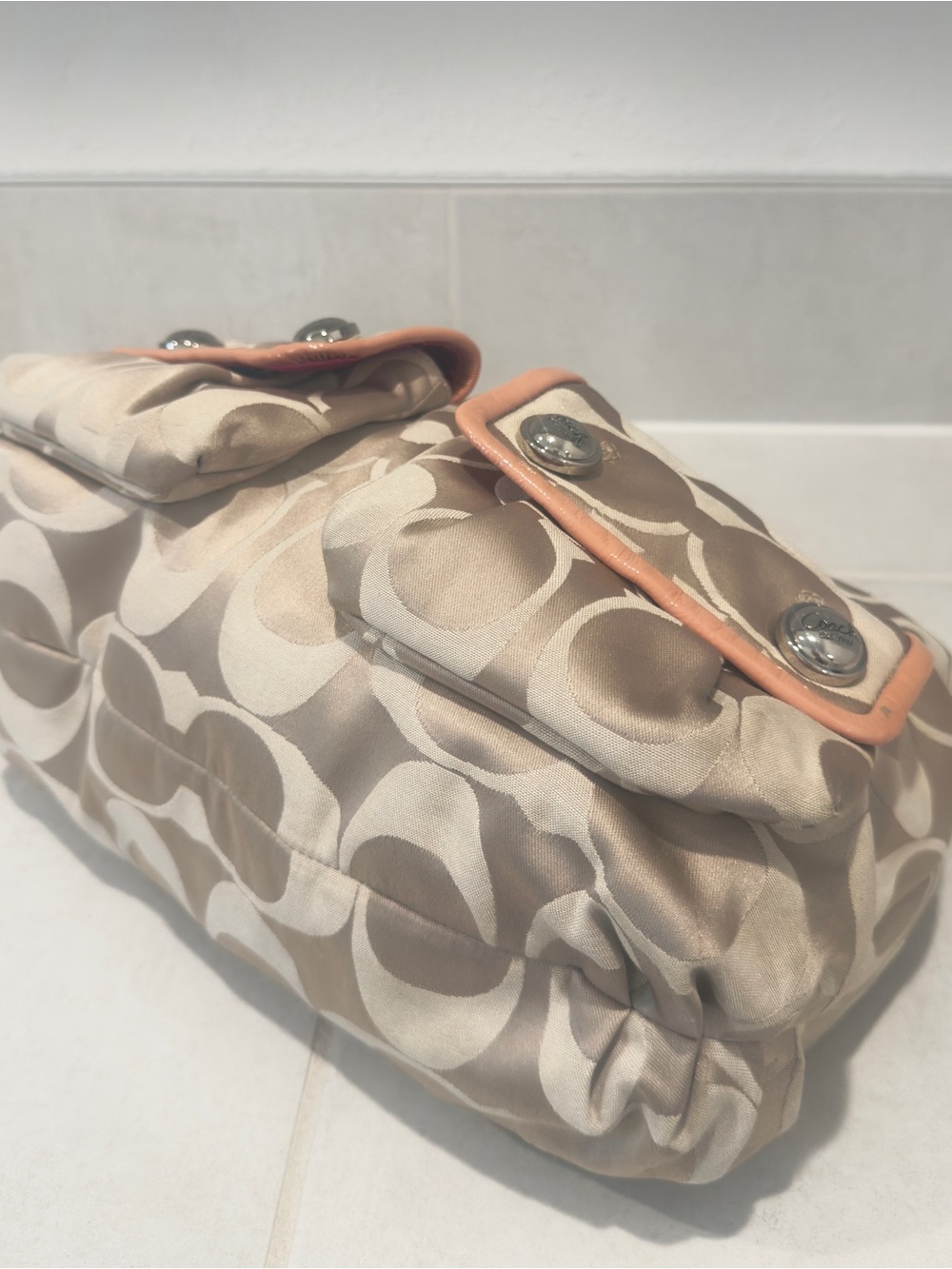 🧡 Coach Poppy Signature C Monogram Beige Hobo Hippie Crossbody/ Shoulder Bag - Picture 6 of 16